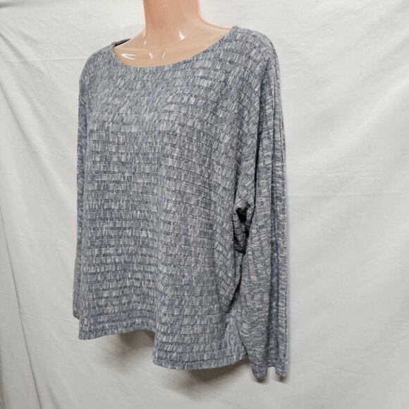 Johnny Was Calme Boat Neck Short Pullover Sweater Women Size L Blue Heathered - Picture 13 of 14